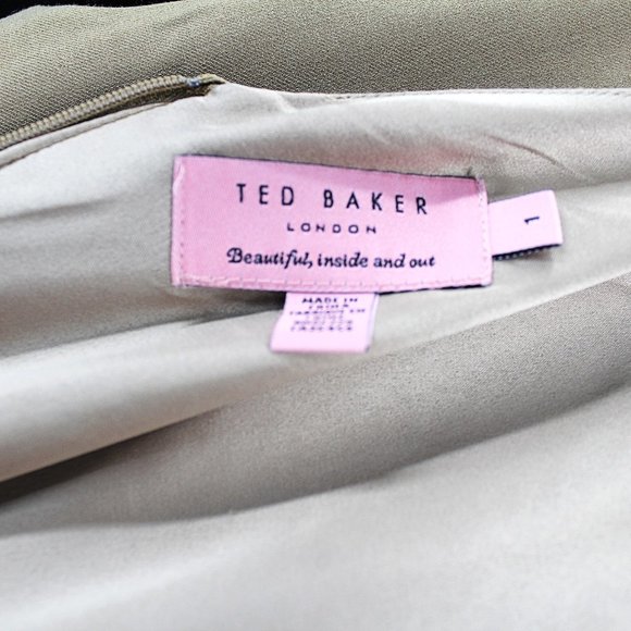 Ted Baker London Dress Radiant Accordion Pleated Sleeveless Sheath Khaki/Camel - Picture 7 of 8